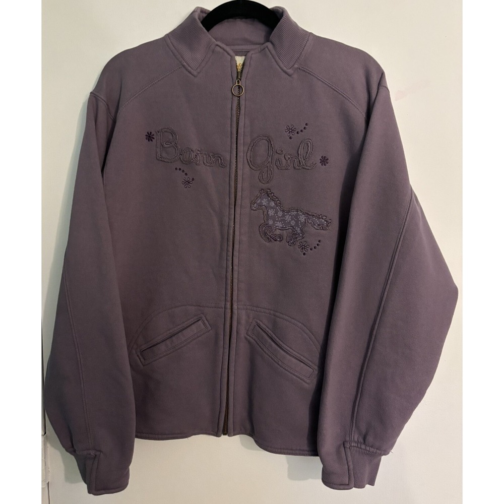 Artisans Inc. Barn Girl Womens Purple Zipped Sweatshirt Front Pockets Sz Large